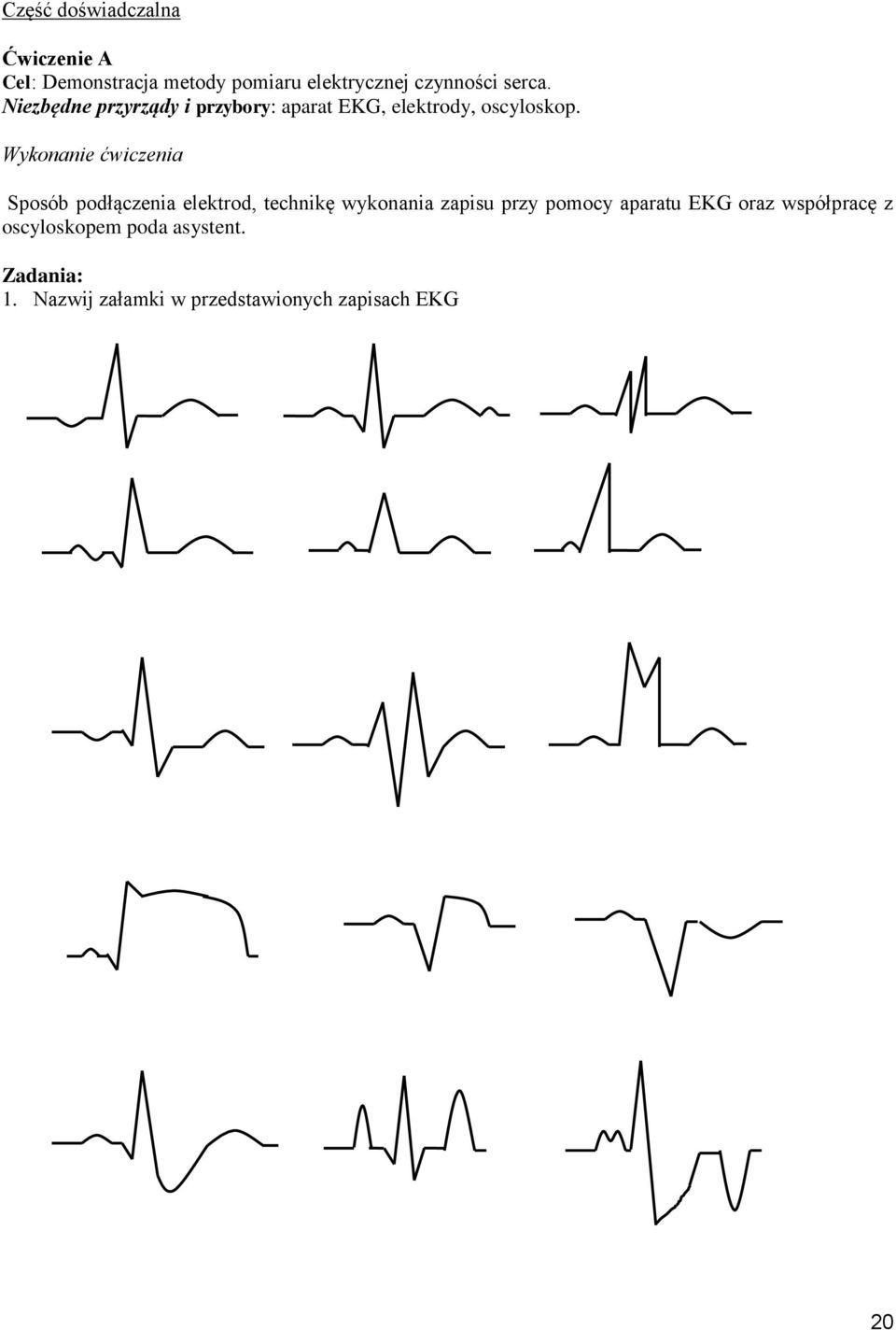 Wykonanie ćwiczenia Sposób podłączenia elekrod, echnikę wykonania zapisu przy pomocy