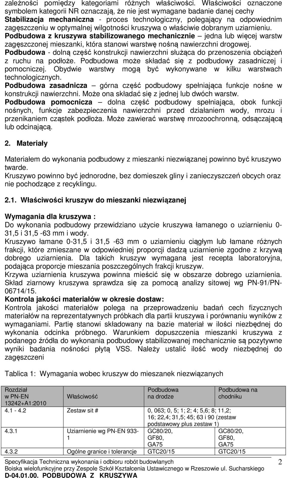 wilgotności kruszywa o właściwie dobranym uziarnieniu.