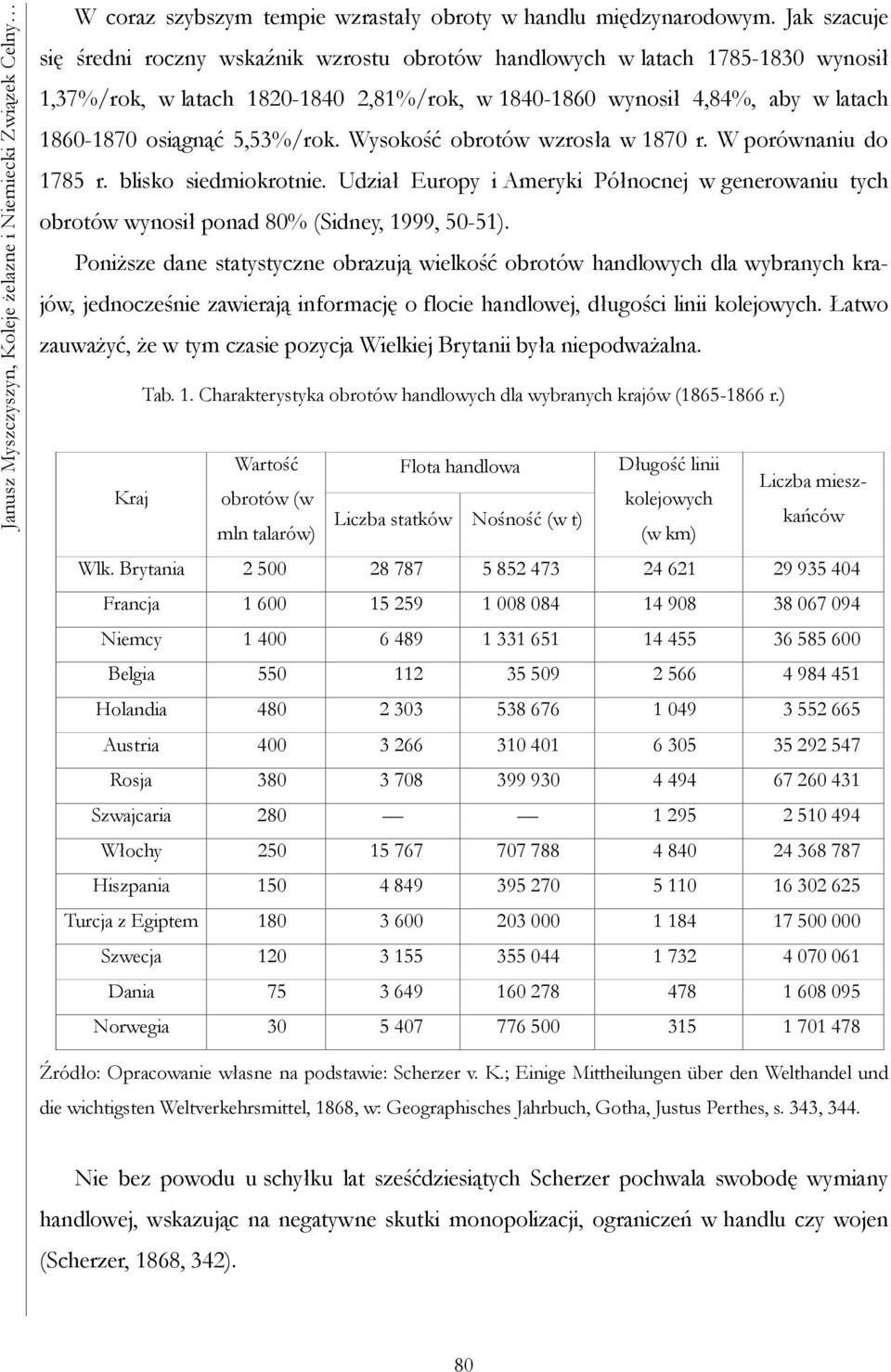 5,53%/rok. Wysokość obrotów wzrosła w 1870 r. W porównaniu do 1785 r. blisko siedmiokrotnie. Udział Europy i Ameryki Północnej w generowaniu tych obrotów wynosił ponad 80% (Sidney, 1999, 50-51).