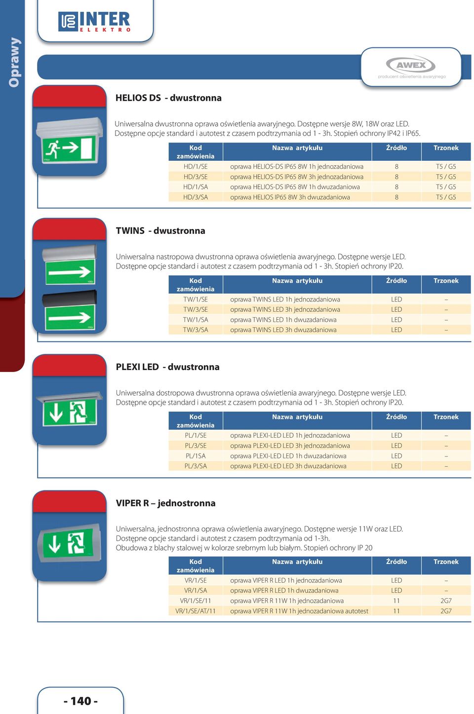 Nazwa artykułu Źródło Trzonek zamówienia HD/1/SE oprawa HELIOS-DS IP65 8W 1h jednozadaniowa 8 T5 / G5 HD/3/SE oprawa HELIOS-DS IP65 8W 3h jednozadaniowa 8 T5 / G5 HD/1/SA oprawa HELIOS-DS IP65 8W 1h