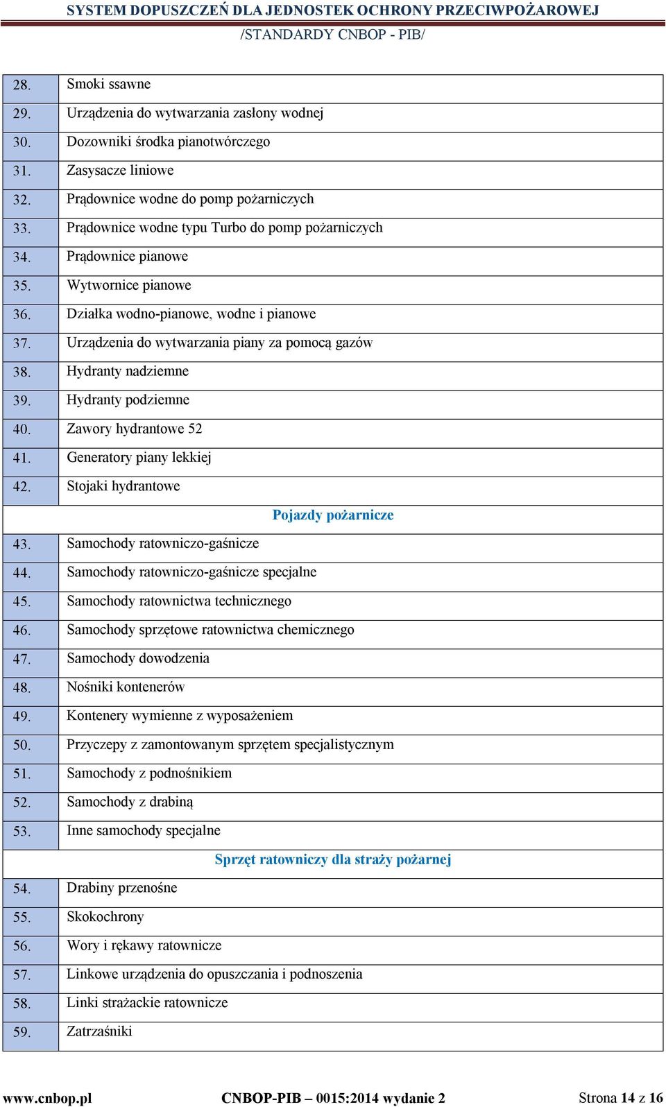 Hydranty nadziemne 39. Hydranty podziemne 40. Zawory hydrantowe 52 41. Generatory piany lekkiej 42. Stojaki hydrantowe Pojazdy pożarnicze 43. Samochody ratowniczo-gaśnicze 44.