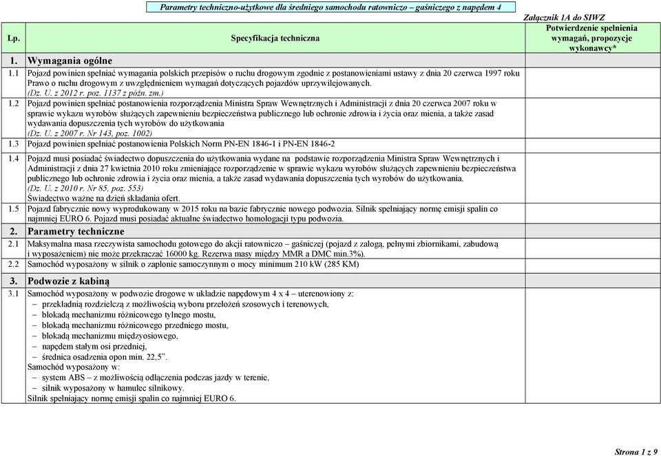 pojazdów uprzywilejowanych. (Dz. U. z 2012 r. poz. 1137 z późn. zm.) 1.