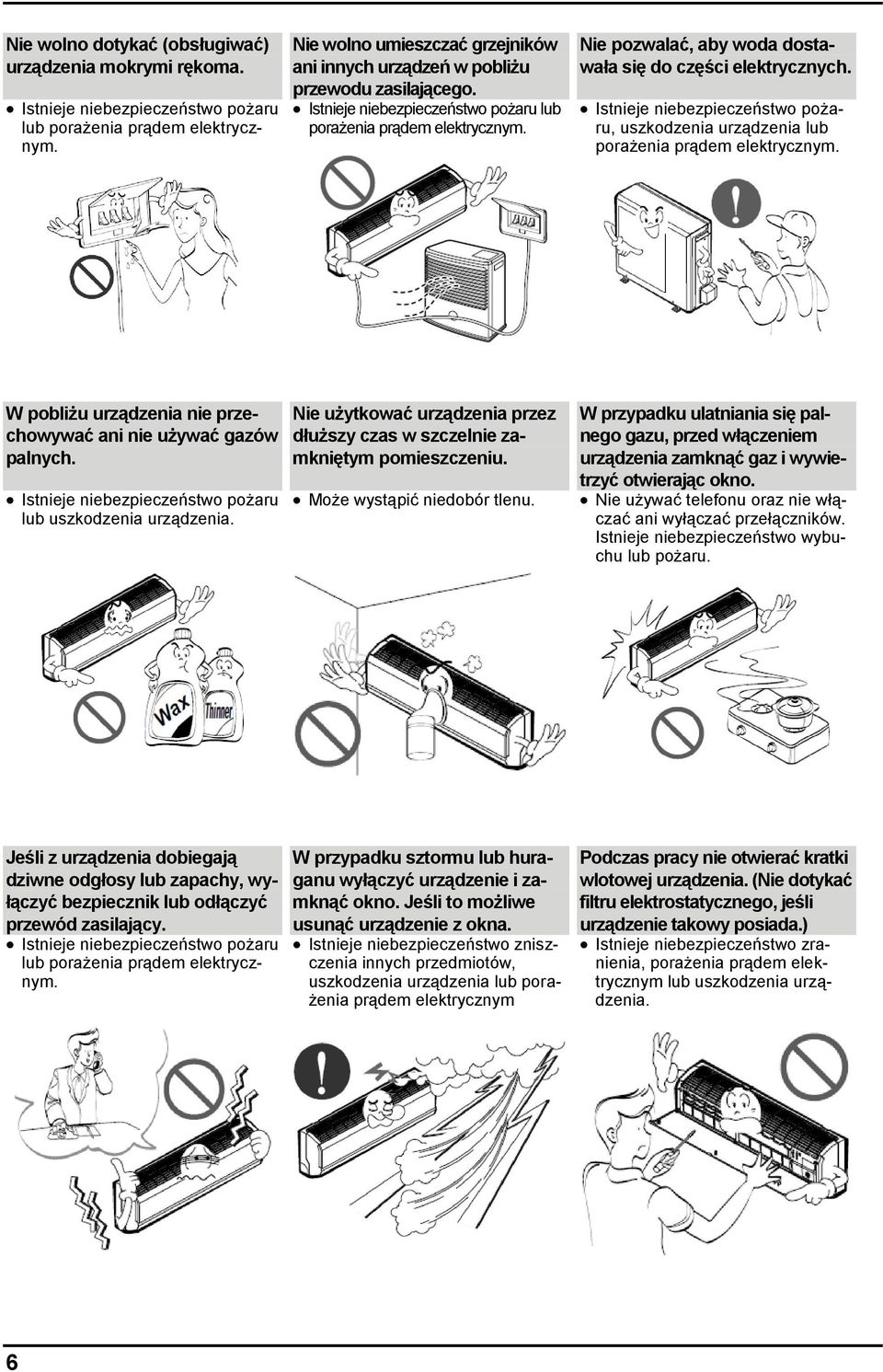 Nie pozwalać, aby woda dostawała się do części elektrycznych. Istnieje niebezpieczeństwo pożaru, uszkodzenia urządzenia lub porażenia prądem elektrycznym.