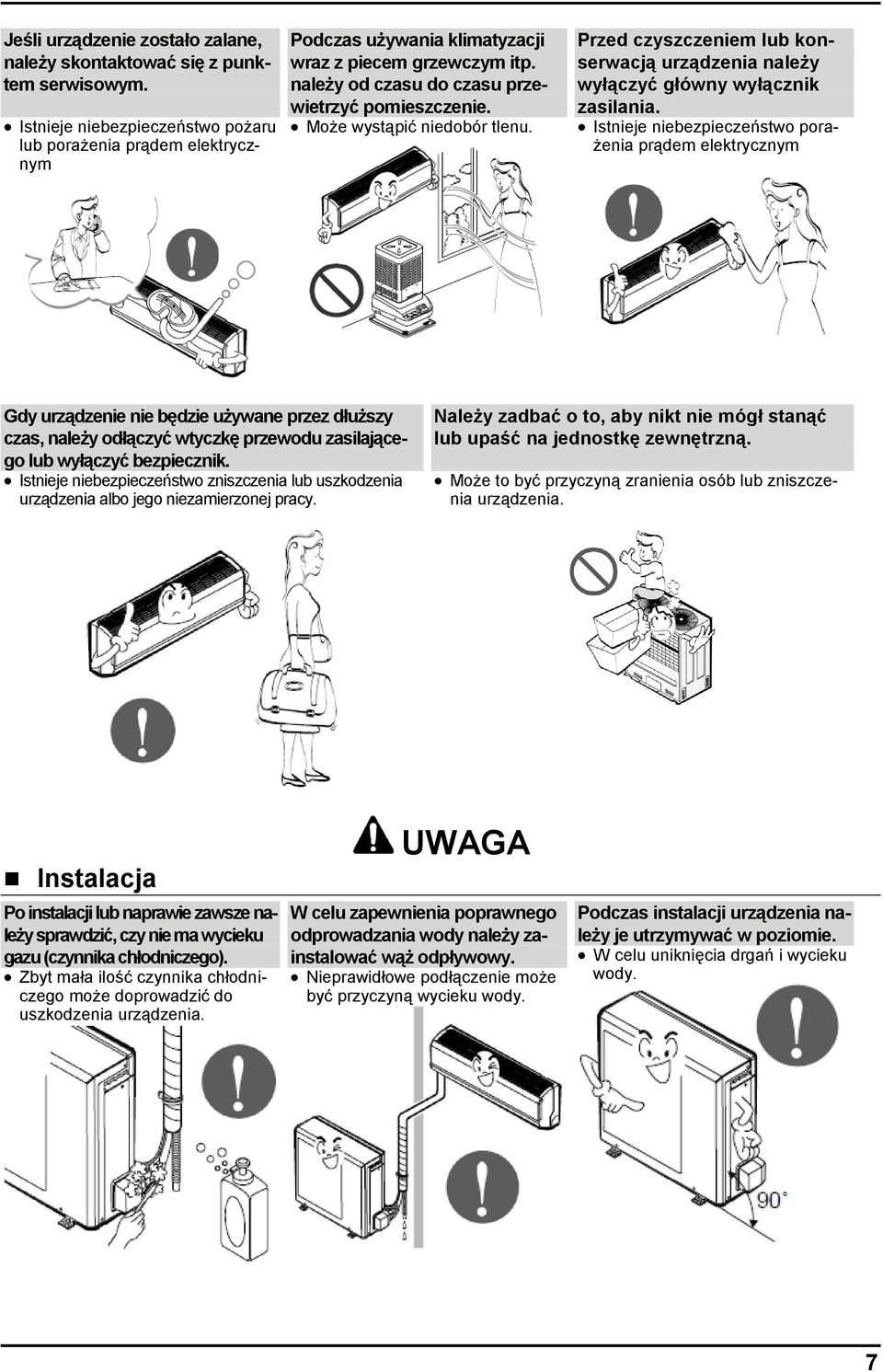 Może wystąpić niedobór tlenu. Przed czyszczeniem lub konserwacją urządzenia należy wyłączyć główny wyłącznik zasilania.