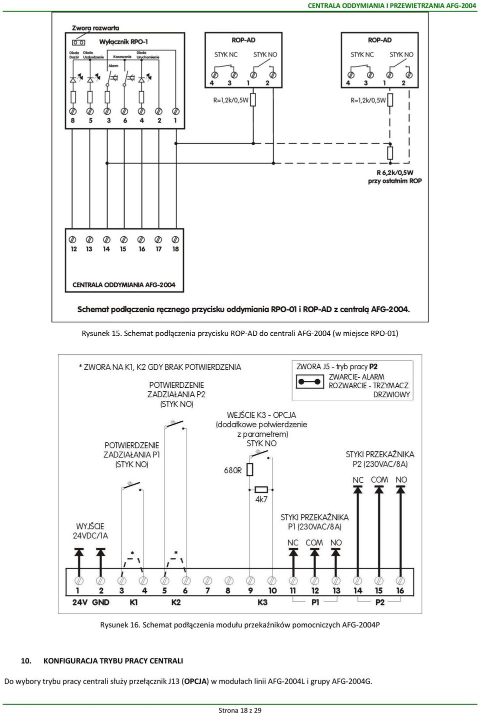 Schemat podłączenia modułu przekaźników pomocniczych AFG-2004P 10.