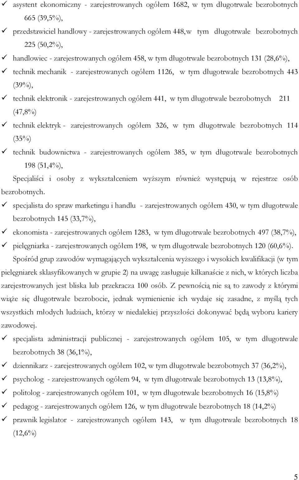 zarejestrowanych ogółem 441, w tym długotrwale bezrobotnych 211 (47,8%) technik elektryk - zarejestrowanych ogółem 326, w tym długotrwale bezrobotnych 114 (35%) technik budownictwa - zarejestrowanych