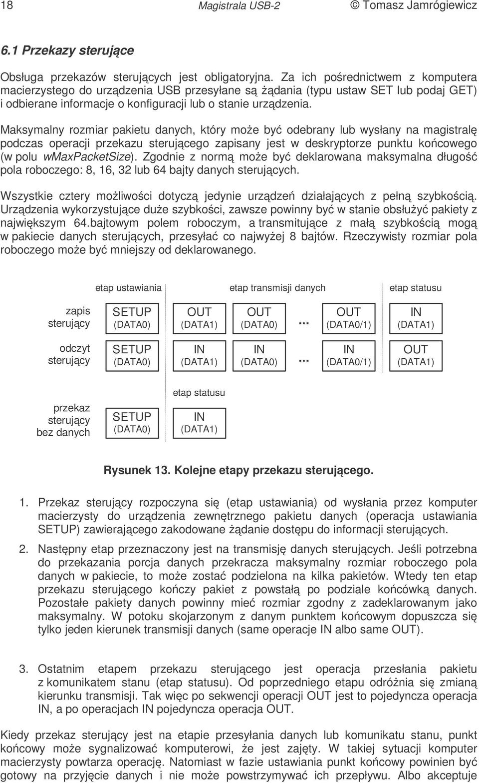 Maksymalny rozmiar pakietu danych, który może być odebrany lub wysłany na magistralę podczas operacji przekazu sterującego zapisany jest w deskryptorze punktu końcowego (w polu wmaxpacketsize).