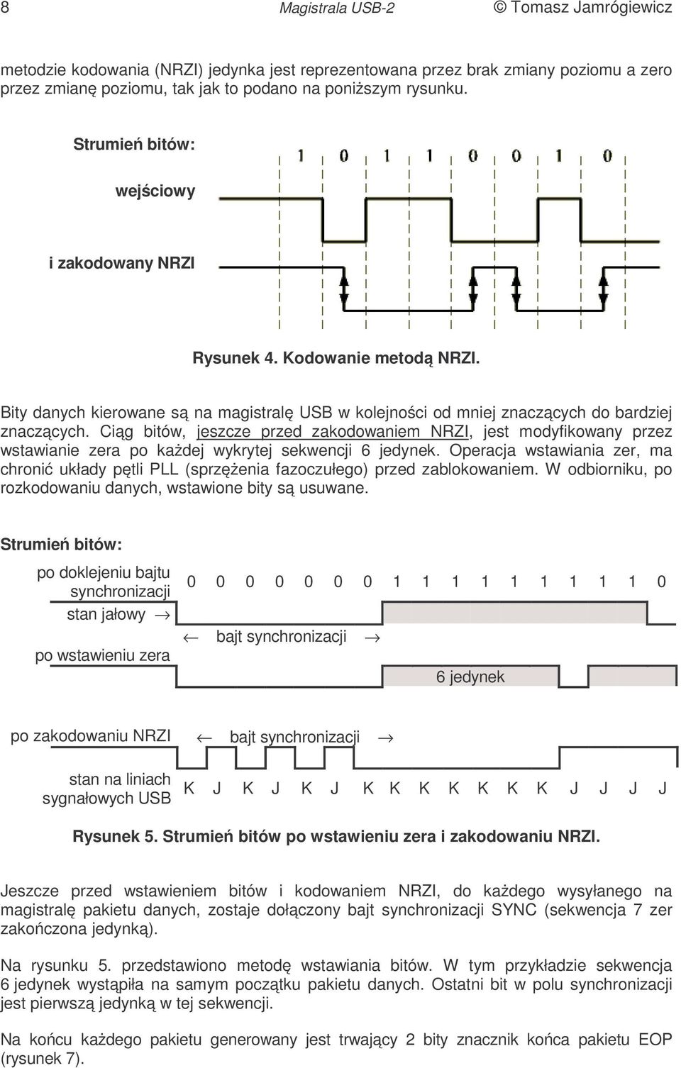 Ciąg bitów, jeszcze przed zakodowaniem NRZI, jest modyfikowany przez wstawianie zera po każdej wykrytej sekwencji 6 jedynek.