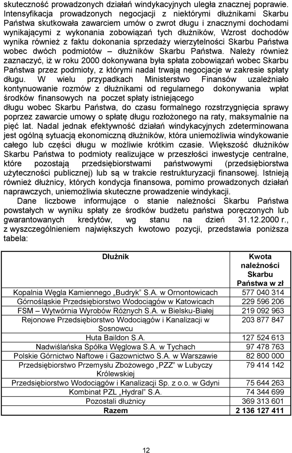 dochodów wynika również z faktu dokonania sprzedaży wierzytelności Skarbu Państwa wobec dwóch podmiotów dłużników Skarbu Państwa.