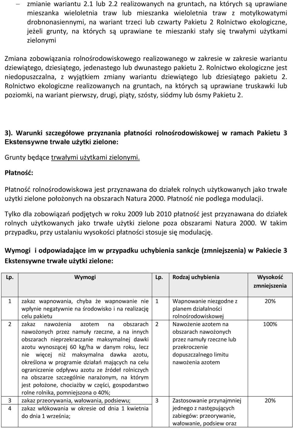 ekologiczne, jeżeli grunty, na których są uprawiane te mieszanki stały się trwałymi użytkami zielonymi Zmiana zobowiązania rolnośrodowiskowego realizowanego w zakresie w zakresie wariantu