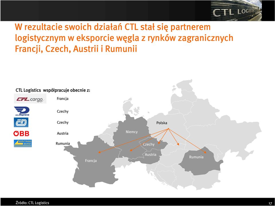 CTL Logistics współpracuje pracuje obecnie z: Francja Czechy Czechy