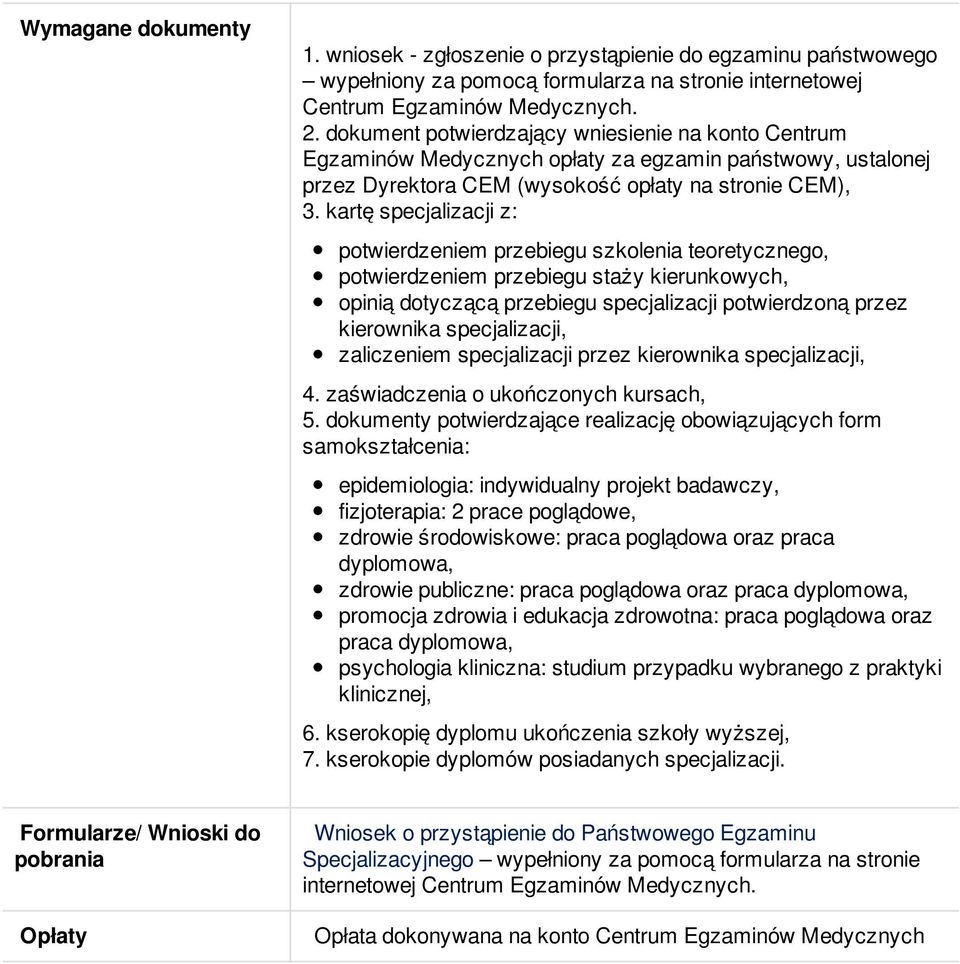 kartę specjalizacji z: potwierdzeniem przebiegu szkolenia teoretycznego, potwierdzeniem przebiegu staży kierunkowych, opinią dotyczącą przebiegu specjalizacji potwierdzoną przez kierownika