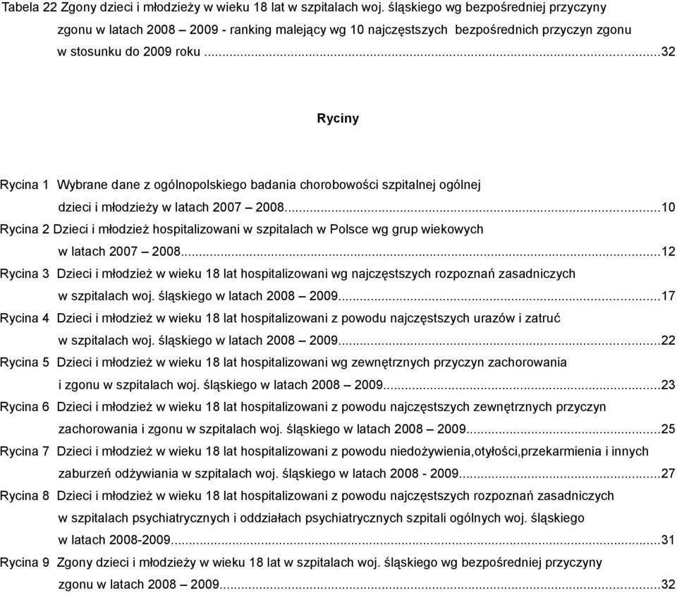 ..32 Ryciny Rycina 1 Wybrane dane z ogólnopolskiego badania chorobowości szpitalnej ogólnej dzieci i młodzieży w latach 2007 2008.