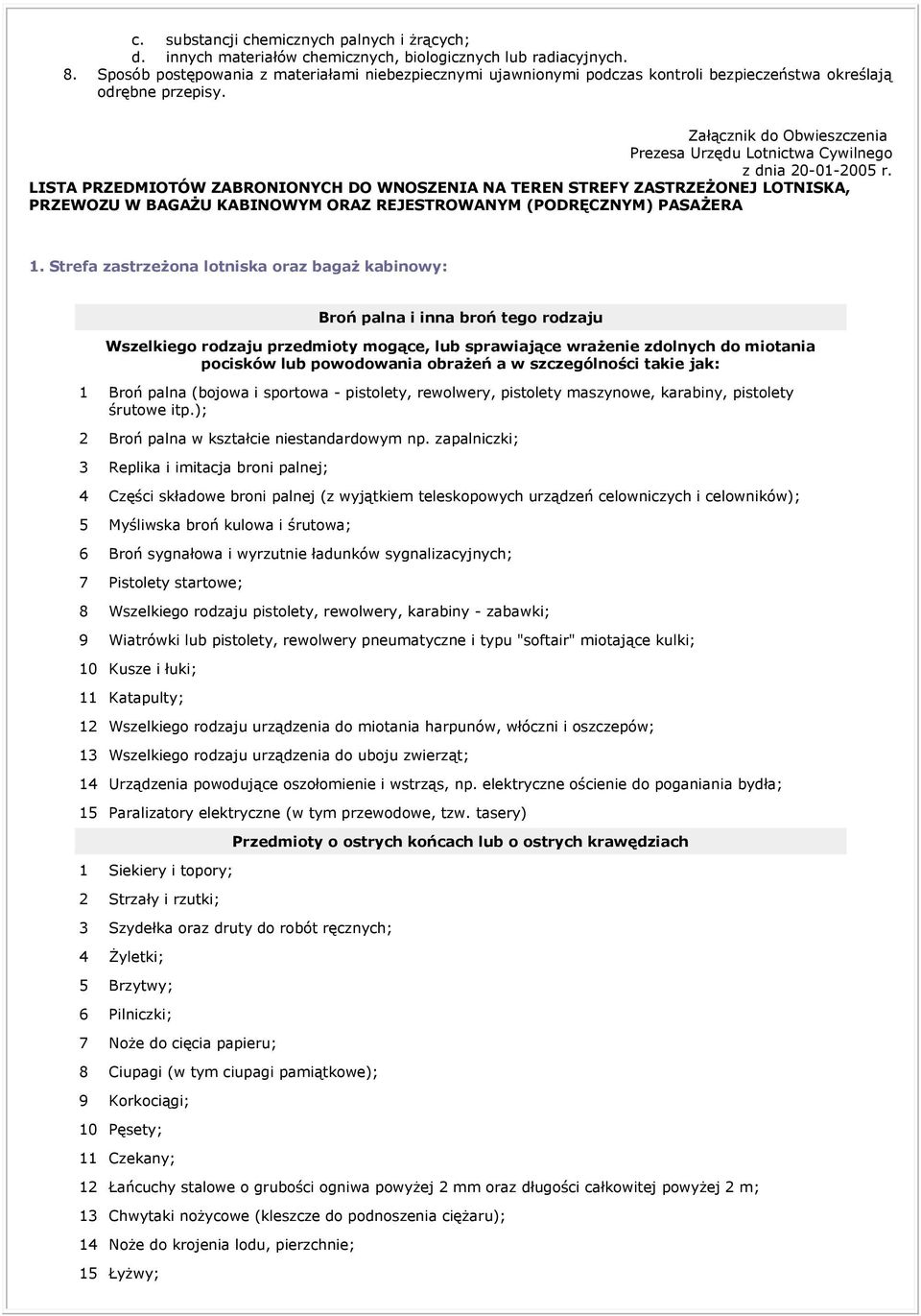 Załącznik do Obwieszczenia Prezesa Urzędu Lotnictwa Cywilnego z dnia 20-01-2005 r.