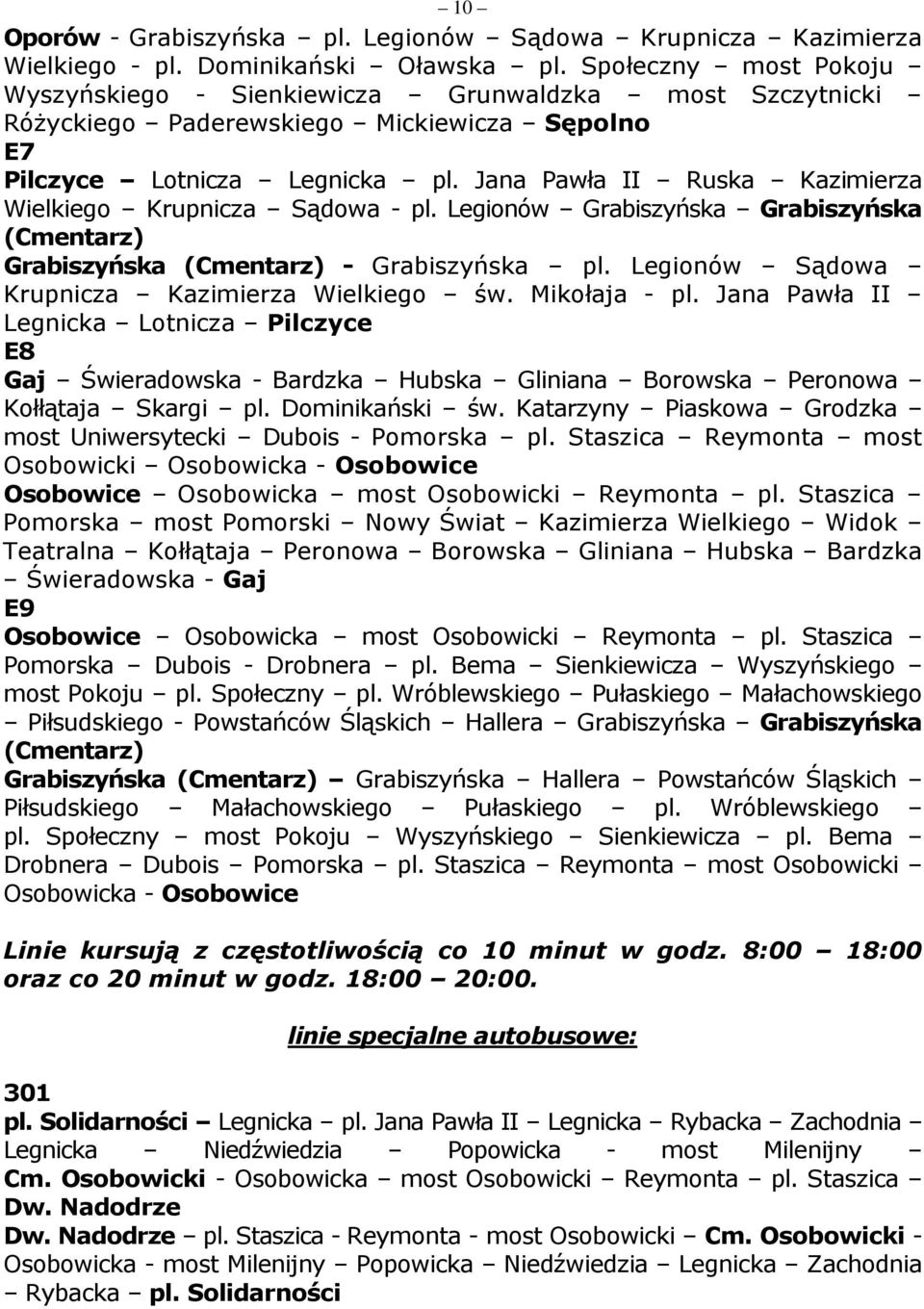 Jana Pawła II Ruska Kazimierza Wielkiego Krupnicza Sądowa - pl. Legionów Grabiszyńska Grabiszyńska (Cmentarz) Grabiszyńska (Cmentarz) - Grabiszyńska pl.