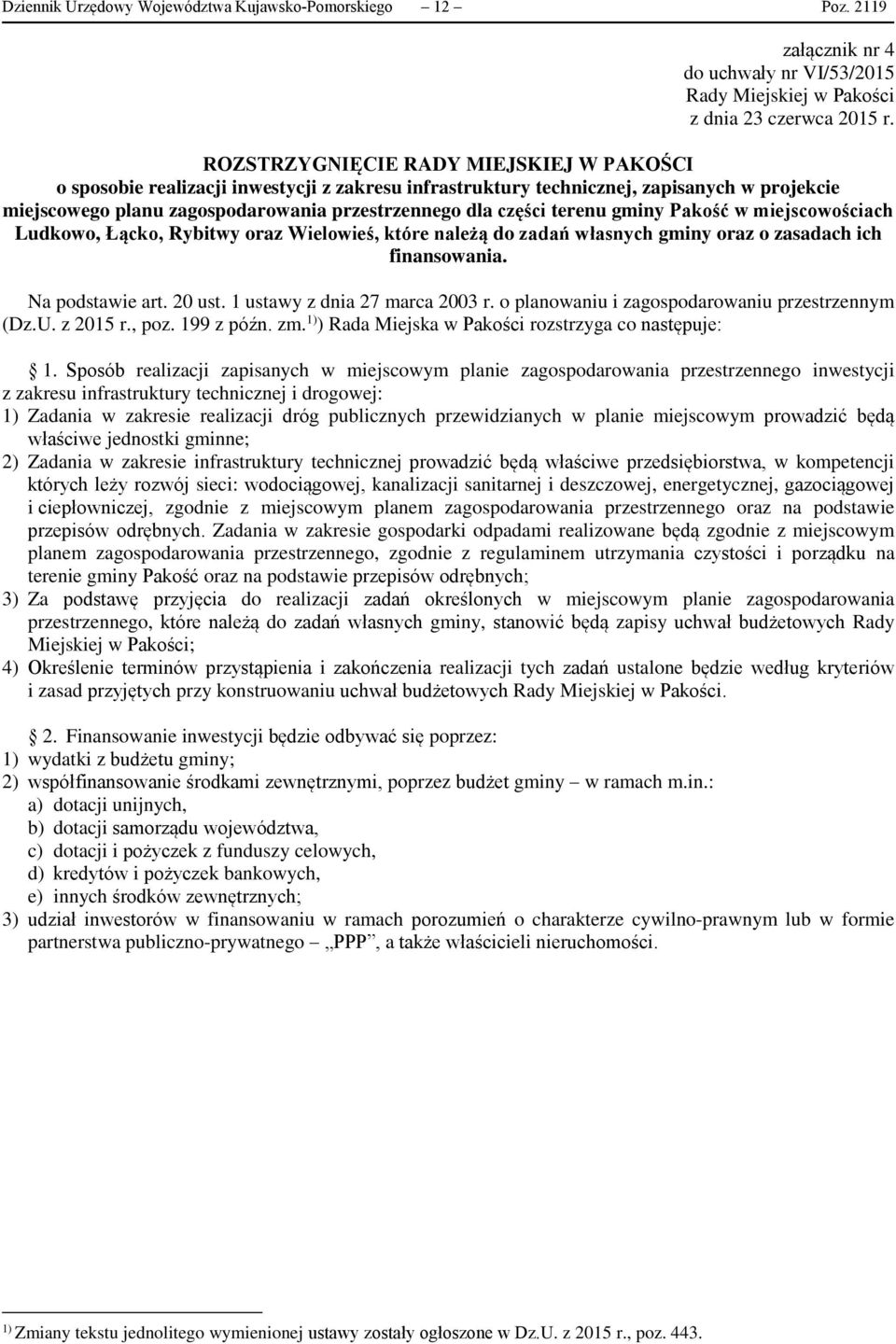 terenu gminy Pakość w miejscowościach Ludkowo, Łącko, Rybitwy oraz Wielowieś, które należą do zadań własnych gminy oraz o zasadach ich finansowania. Na podstawie art. 20 ust.