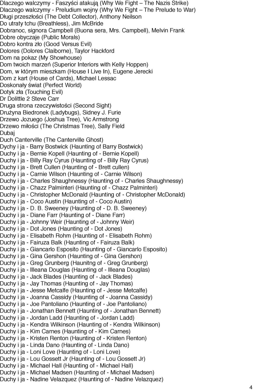 Campbell), Melvin Frank Dobre obyczaje (Public Morals) Dobro kontra zło (Good Versus Evil) Dolores (Dolores Claiborne), Taylor Hackford Dom na pokaz (My Showhouse) Dom twoich marzeń (Superior