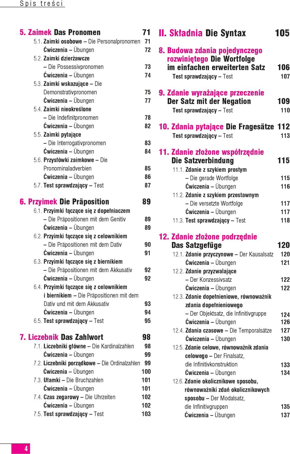 6. Przysłówki zaimkowe Die Pronominaladverbien 85 Ćwi cze nia Übungen 86 5.7. Test sprawdzający Test 87 6. Przyimek Die Präposition 89 6.1.