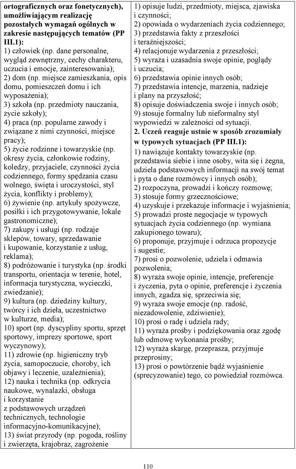 przedmioty nauczania, życie szkoły); 4) praca (np. popularne zawody i związane z nimi czynności, miejsce pracy); 5) życie rodzinne i towarzyskie (np.