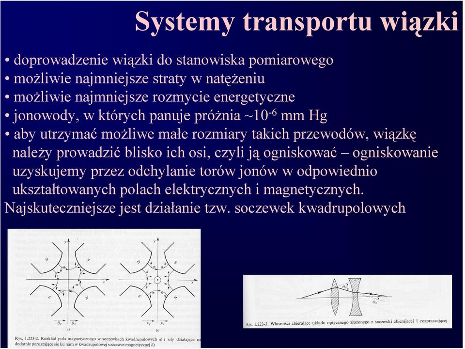 przewodów, wiązkę należy prowadzić blisko ich osi, czyli ją ogniskować ogniskowanie uzyskujemy przez odchylanie torów jonów