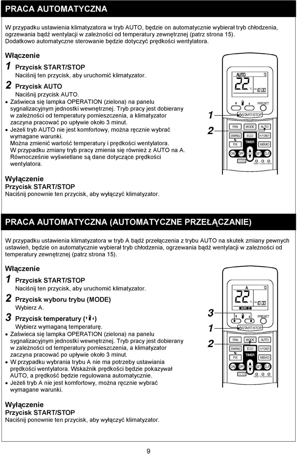 Zaświeca się lampka OPERATION (zielona) na panelu sygnalizacyjnym jednostki wewnętrznej.