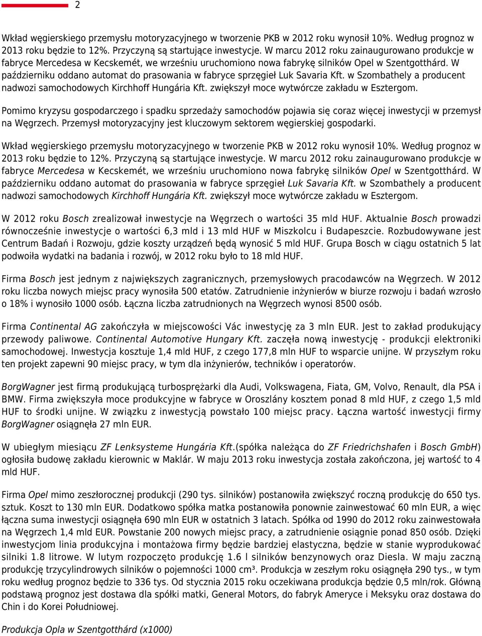 W październiku oddano automat do prasowania w fabryce sprzęgieł Luk Savaria Kft. w Szombathely a producent nadwozi samochodowych Kirchhoff Hungária Kft. zwiększył moce wytwórcze zakładu w Esztergom.