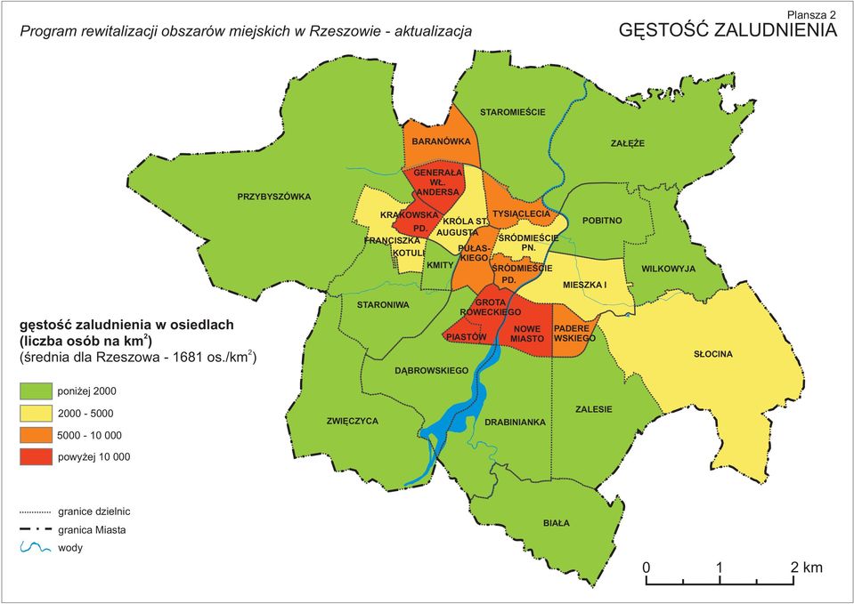 KOTULI KIEGO KMITY MIESZKA I WILKOWYJA gêstoœæ zaludnienia w osiedlach (liczba osób na km 2 ) (œrednia dla Rzeszowa