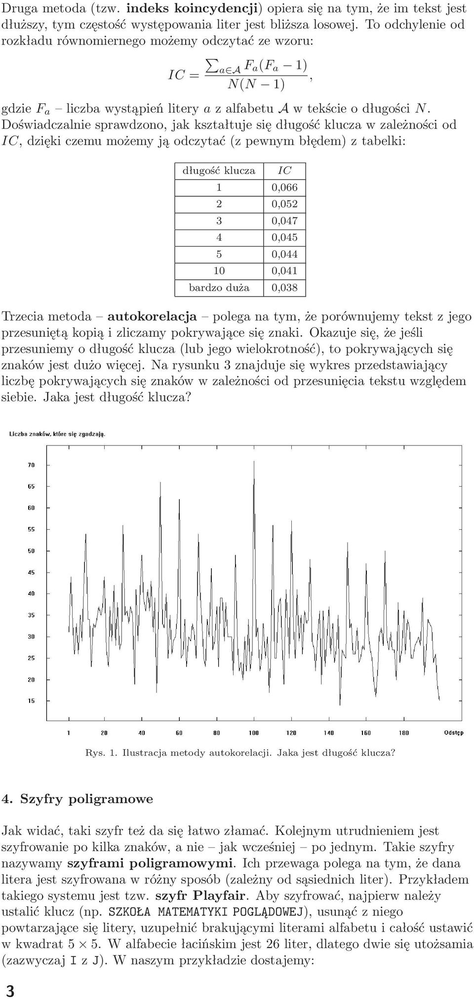 Doświadczalnie sprawdzono, jak kształtuje się długość klucza w zależności od IC, dzięki czemu możemy ją odczytać(z pewnym błędem) z tabelki: długość klucza IC 1 0,066 2 0,052 3 0,047 4 0,045 5 0,044