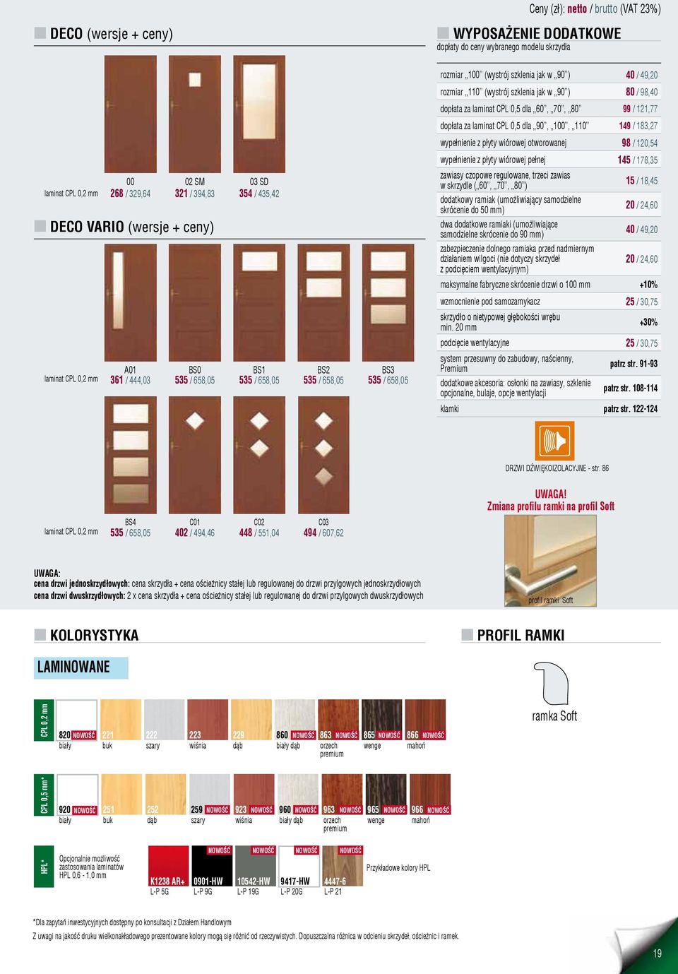 (wystrój szklenia jak w 90 ) 80 / 98,40 dopłata za laminat cpl 0,5 dla 60, 70, 80 99 / 121,77 dopłata za laminat cpl 0,5 dla 90, 100, 110 149 / 183,27 wypełnienie z płyty wiórowej otworowanej 98 /