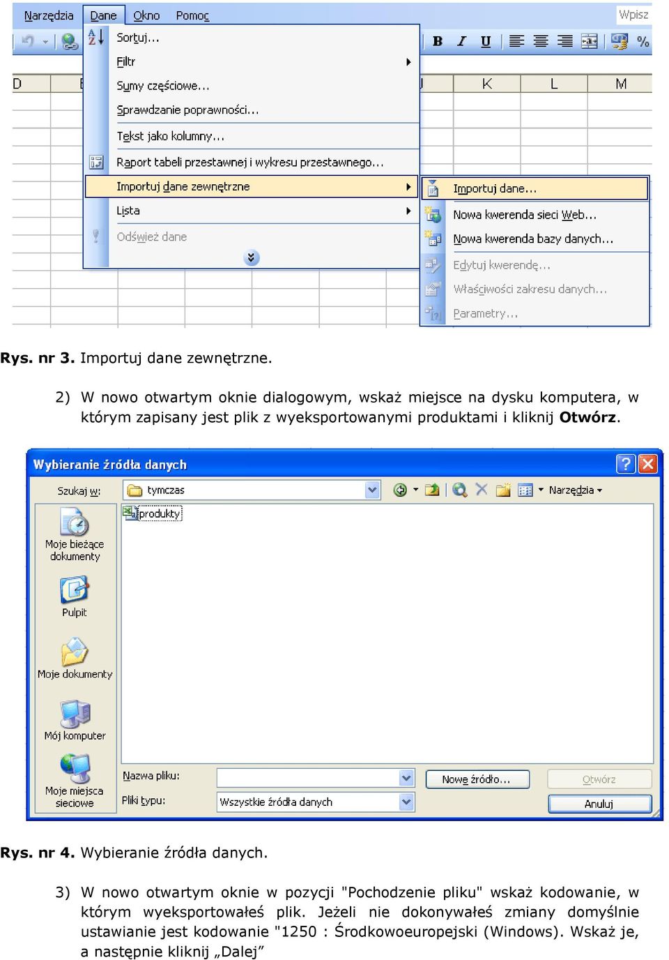wyeksportowanymi produktami i kliknij Otwórz. Rys. nr 4. Wybieranie źródła danych.