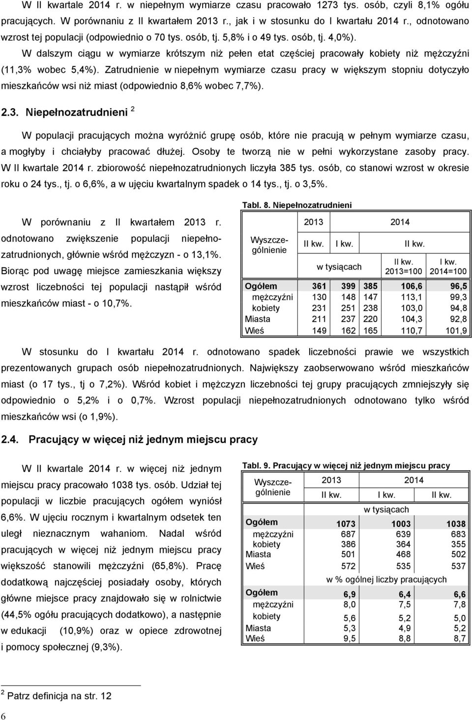 W dalszym ciągu w wymiarze krótszym niż pełen etat częściej pracowały kobiety niż mężczyźni (11,3% wobec 5,4%).