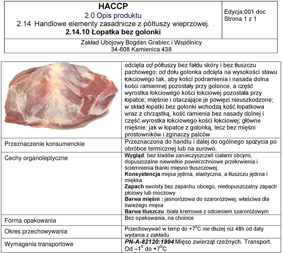 wraz z chrząstką, kość ramienia bez nasady dolnej i część wyrostka łokciowego kości łokciowej; główne mięśnie: jak w łopatce z golonką, lecz bez mięśni prostowników i zginaczy palców Przeznaczona do