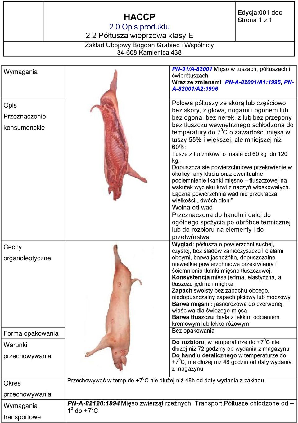 mniejszej niż 60%; Tusze z tuczników o masie od 60 kg do 120 kg.