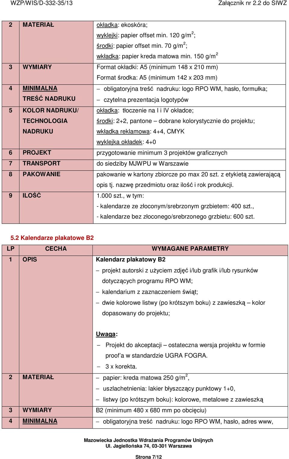 prezentacja logotypów 5 KOLOR NADRUKU/ TECHNOLOGIA NADRUKU okładka: tłoczenie na I i IV okładce; środki: 2+2, pantone dobrane kolorystycznie do projektu; wkładka reklamowa: 4+4, CMYK wyklejka