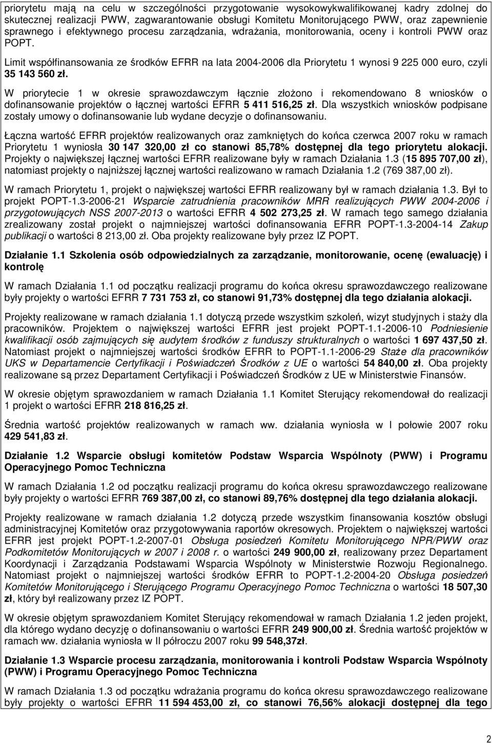 Limit współfinansowania ze środków EFRR na lata 2004-2006 dla Priorytetu 1 wynosi 9 225 000 euro, czyli 35 143 560 zł.