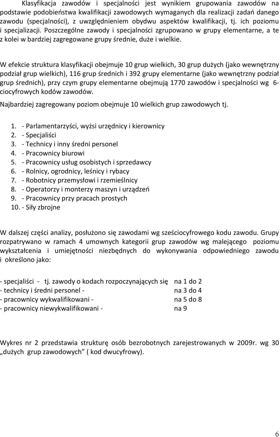 W efekcie struktura klasyfikacji obejmuje 10 grup wielkich, 30 grup dużych (jako wewnętrzny podział grup wielkich), 116 grup średnich i 392 grupy elementarne (jako wewnętrzny podział grup średnich),