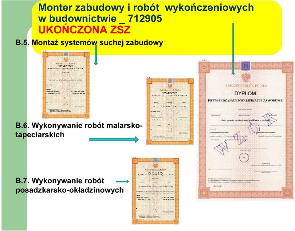 UKOŃCZONA ZSZ B.5. Montaż systemów suchej zabudowy B.