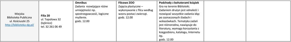 Podchody z bohaterami książek Gra na terenie Biblioteki.