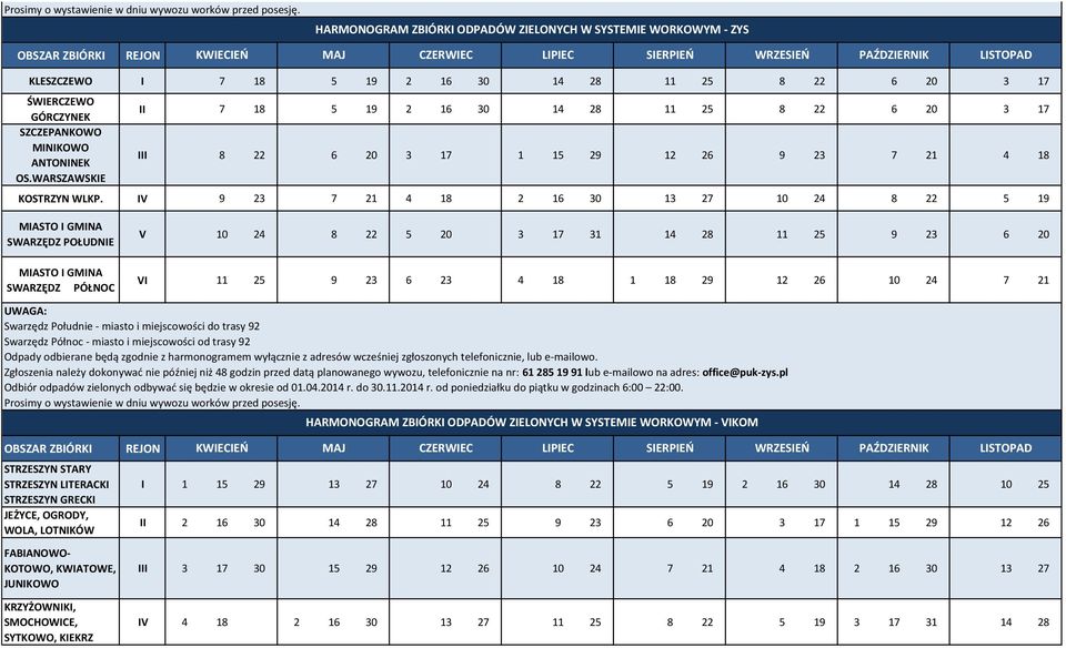 IV 9 23 7 21 4 18 2 16 30 13 27 10 24 8 22 5 19 MIASTO I GMINA SWARZĘDZ POŁUDNIE MIASTO I GMINA SWARZĘDZ PÓŁNOC V 10 24 8 22 5 20 3 17 31 14 28 11 25 9 23 6 20 VI 11 25 9 23 6 23 4 18 1 18 29 12 26
