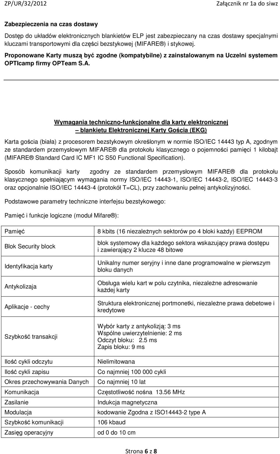 o pojemności pamięci 1 kilobajt (MIFARE Standard Card IC MF1 IC S50 Functional Specification).