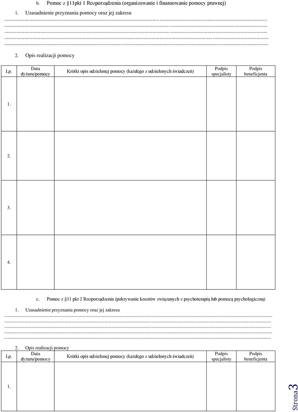 c. Pomoc z 11 pkt 2 Rozporządzenia (pokrywanie kosztów związanych z psychoterapią lub ą psychologiczną) Uzasadnienie przyznania y