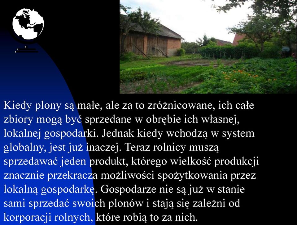 Teraz rolnicy muszą sprzedawać jeden produkt, którego wielkość produkcji znacznie przekracza możliwości