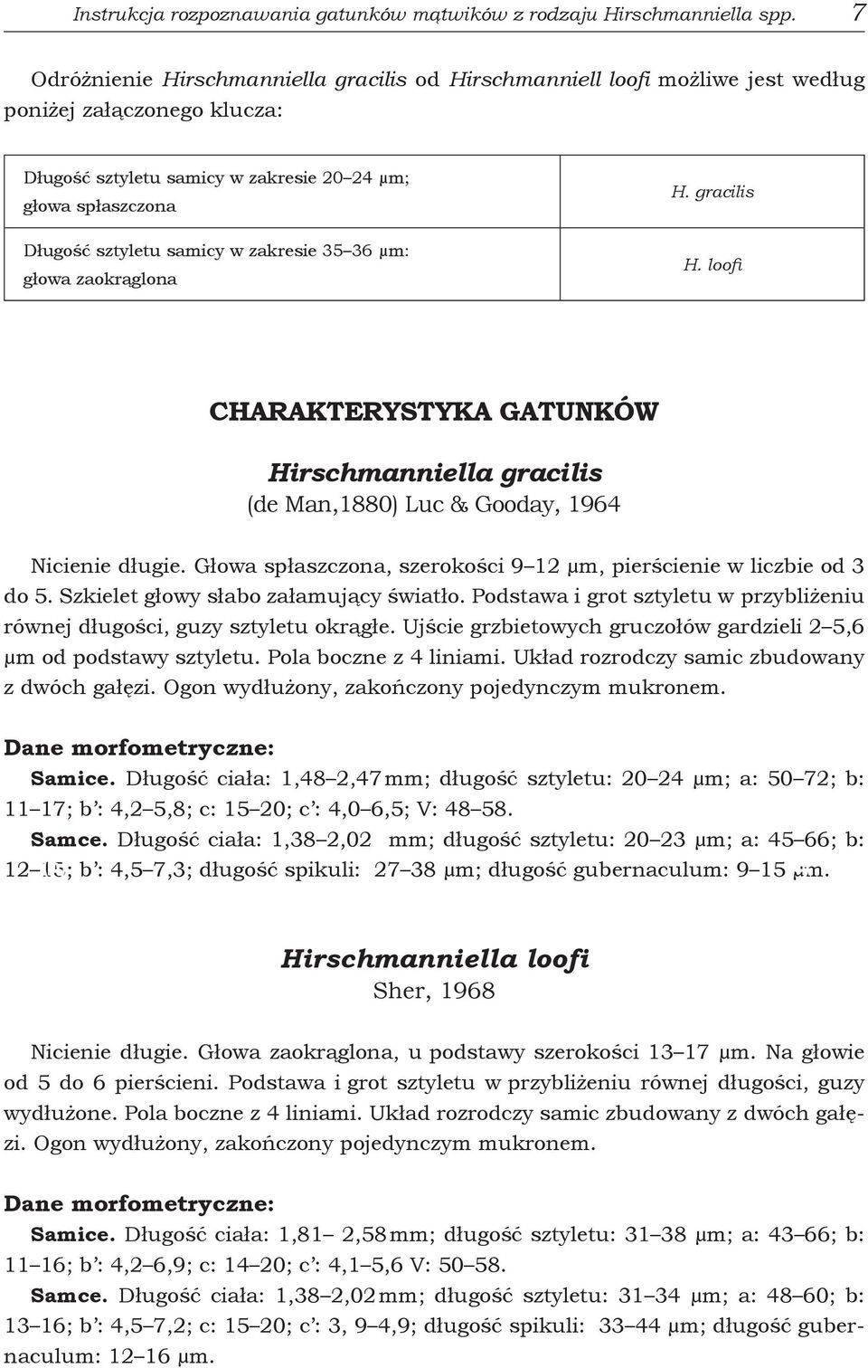 zakresie 35 36 µm: głowa zaokrąglona H. gracilis H. loofi CHARAKTERYSTYKA GATUNKÓW Hirschmanniella gracilis (de Man,1880) Luc & Gooday, 1964 Nicienie długie.