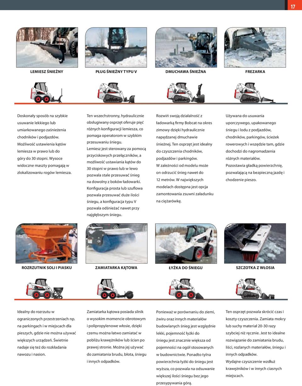 Ten wszechstronny, hydraulicznie obsługiwany osprzęt oferuje pięć różnych konfiguracji lemiesza, co pomaga operatorom w szybkim przesuwaniu śniegu.