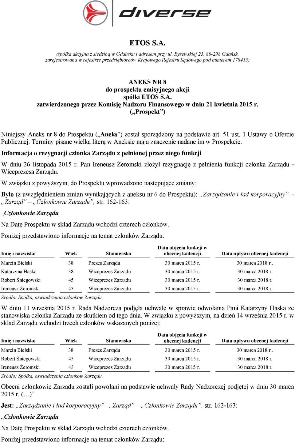 ( Prospekt ) Niniejszy Aneks nr 8 do Prospektu ( Aneks ) został sporządzony na podstawie art. 51 ust. 1 Ustawy o Ofercie Publicznej.