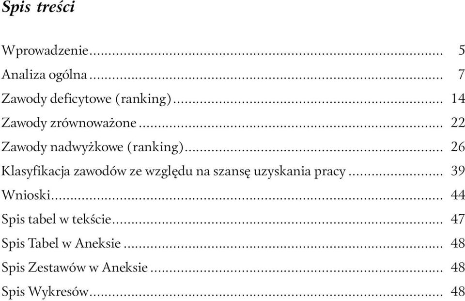 .. 26 Klasyfikacja zawodów ze względu na szansę uzyskania pracy... 39 Wnioski.