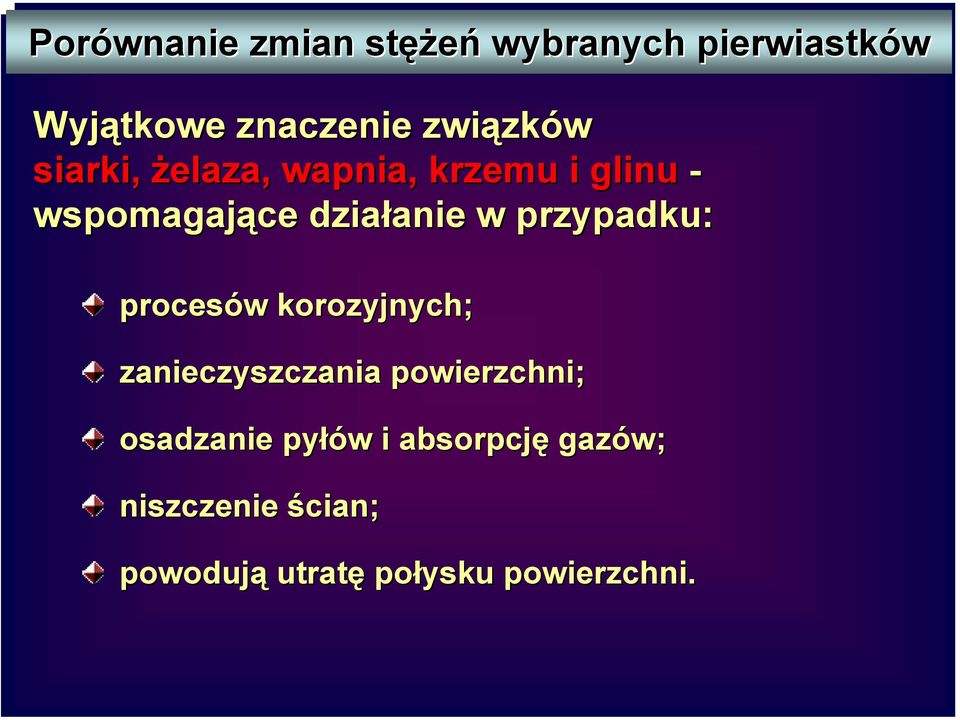 w przypadku: procesów w korozyjnych; zanieczyszczania powierzchni;