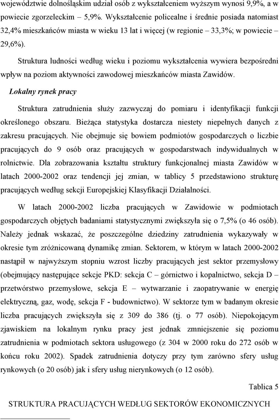 Struktura ludnści według wieku i pzimu wykształcenia wywiera bezpśredni wpływ na pzim aktywnści zawdwej mieszkańców miasta Zawidów.