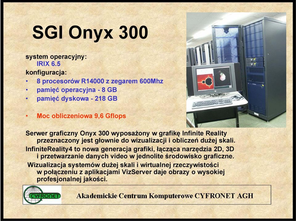 graficzny Onyx 300 wyposażony w grafikę Infinite Reality przeznaczony jest głownie do wizualizacji i obliczeń dużej skali.