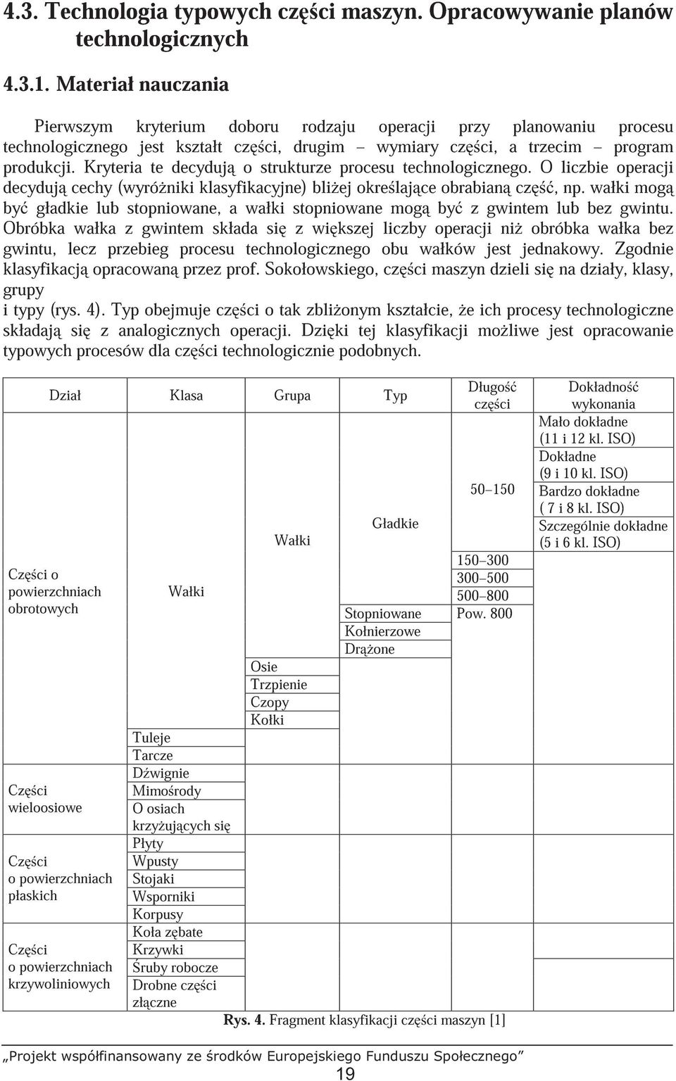 Kryteria te decyduj o strukturze procesu technologicznego. O liczbie operacji decyduj cechy (wyró niki klasyfikacyjne) bli ej okre laj ce obrabian cz, np.